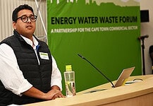 The City's Mayoral Committee Member for Water and Sanitation, Councillor Zahid Badroodien delivering the keynote address at the most recent Energy Waste Water Forum event.